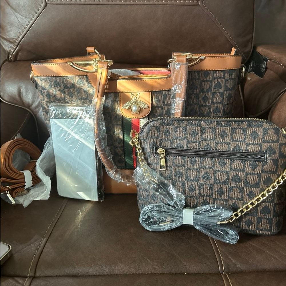 Classic Fashion Elegant Brown Designer Women's Bag Set of 3 NWT